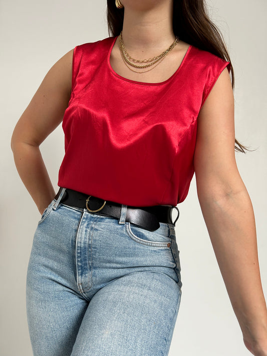 Top rouge satiné 90s Taille 38