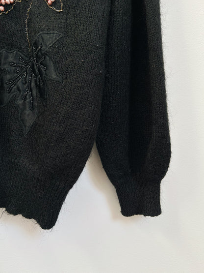 Black cardigan with pearls 80s Size 38/40