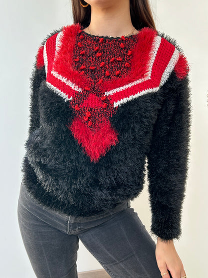 Black and red furry sweater 80s Size 36