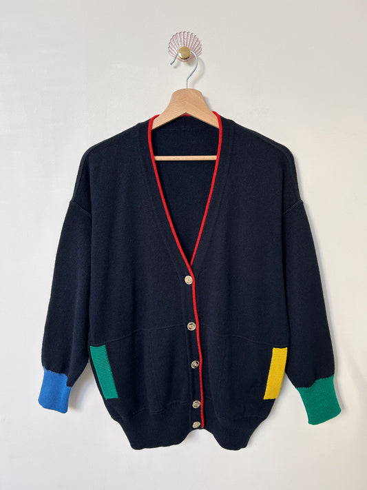 Cardigan bleu marine avec détails multicolores 90s Taille 40