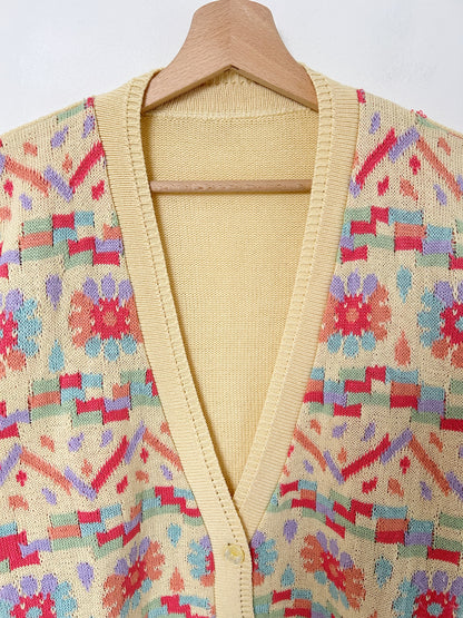 Gilet jaune pastel à motifs multicolores 80s Taille 38/40