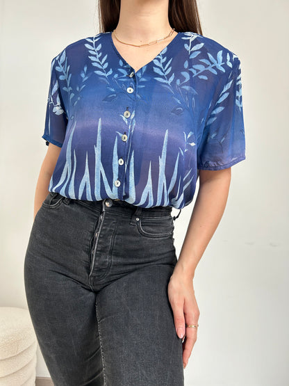 Chemise transparente à motifs feuilles 90s Taille 36 à 40