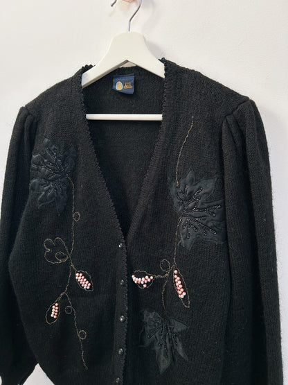 Black cardigan with pearls 80s Size 38/40