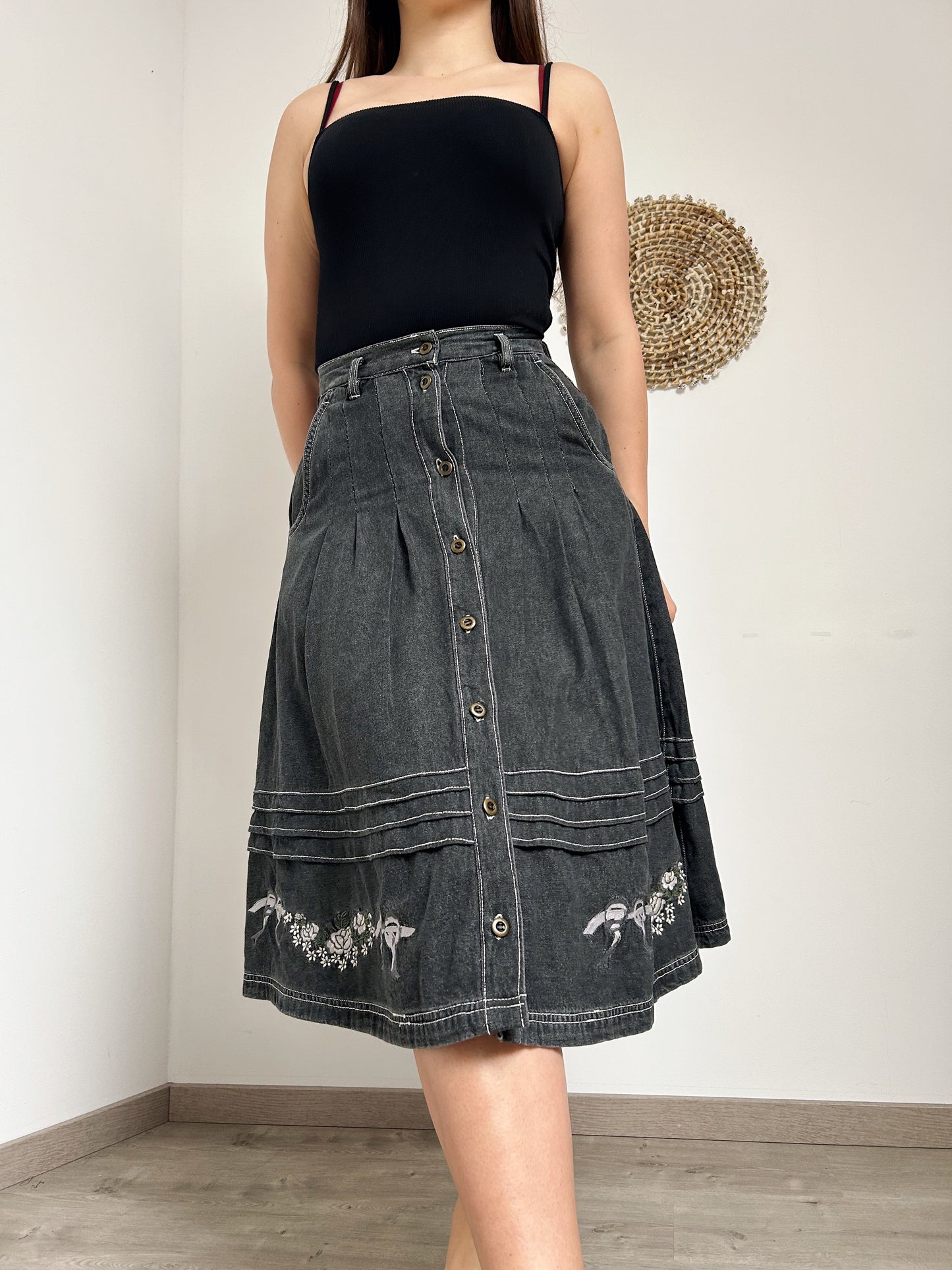 Jupe boutonnée en jean gris 90s Taille 34/36