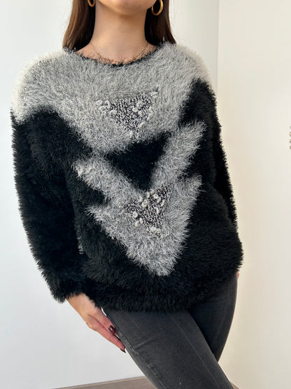 Black and grey furry sweater 80s Size 38