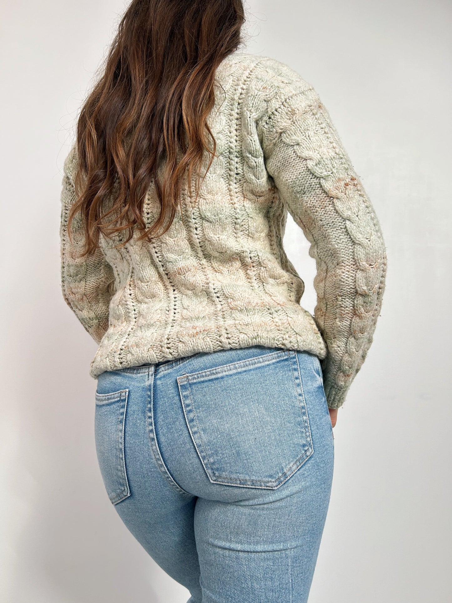 Pull en maille vert et beige 90s Taille 34/36