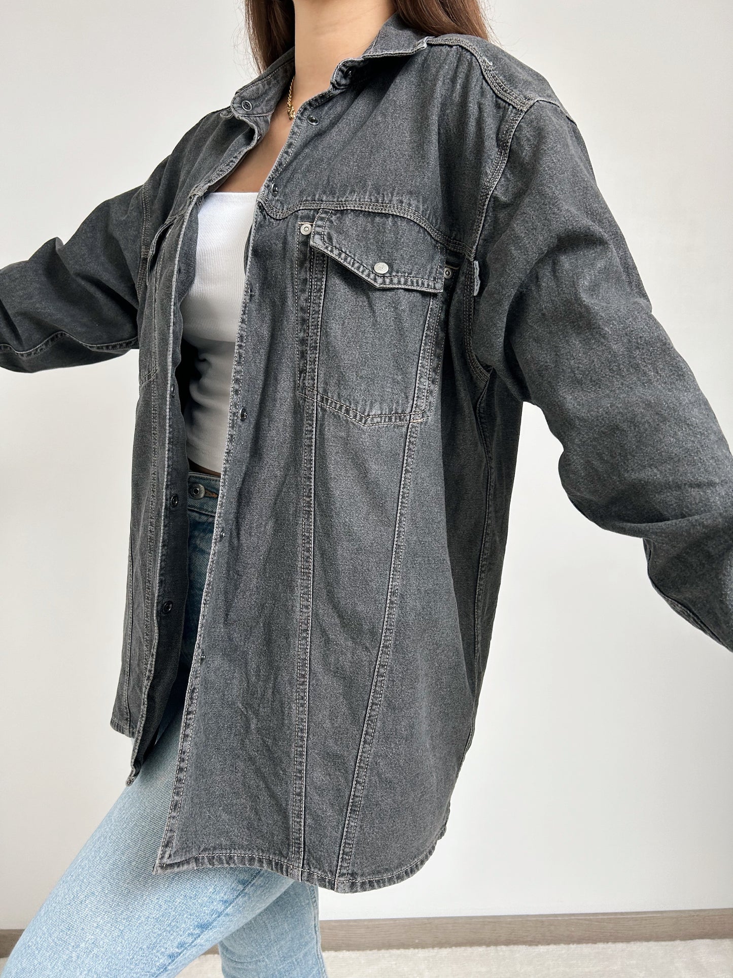 Chemise oversize en jean gris 90s Taille 38 à 42