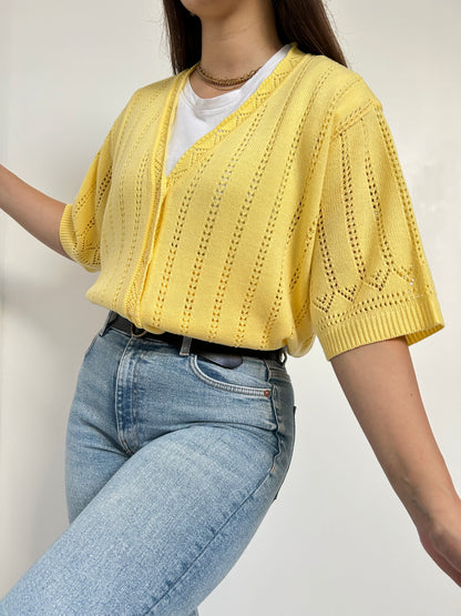 Gilet crochet jaune oversize 90s Taille 40 à 44