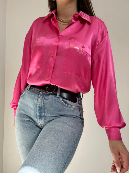 90s satin pink oversized shirt Size 38 to 42