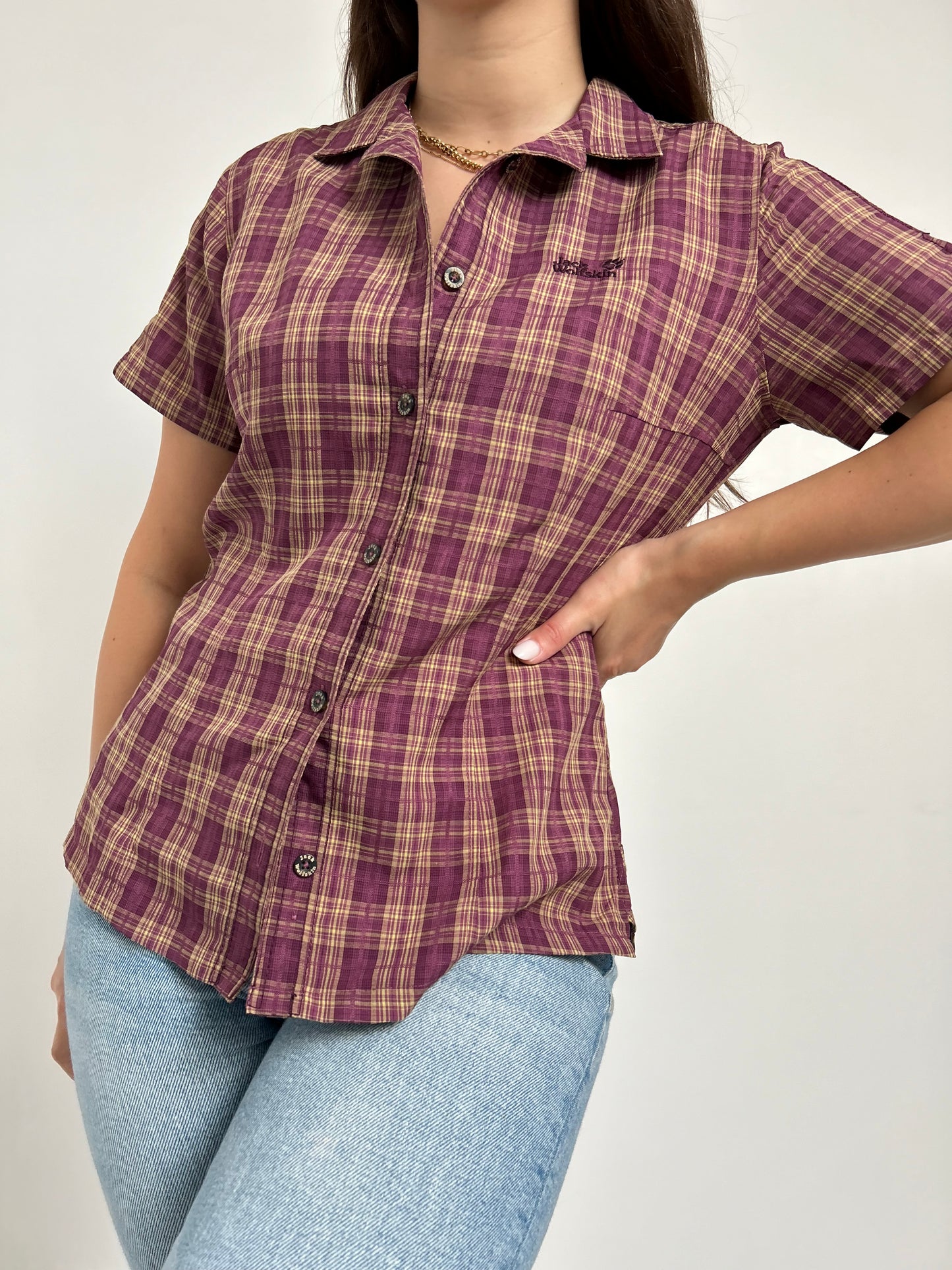 90s plaid short sleeve shirt Size 38