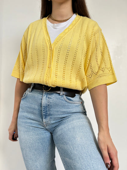 Gilet crochet jaune oversize 90s Taille 40 à 44