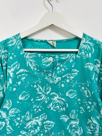 Blouse courte oversize turquoise à fleurs 90s Taille 36/38