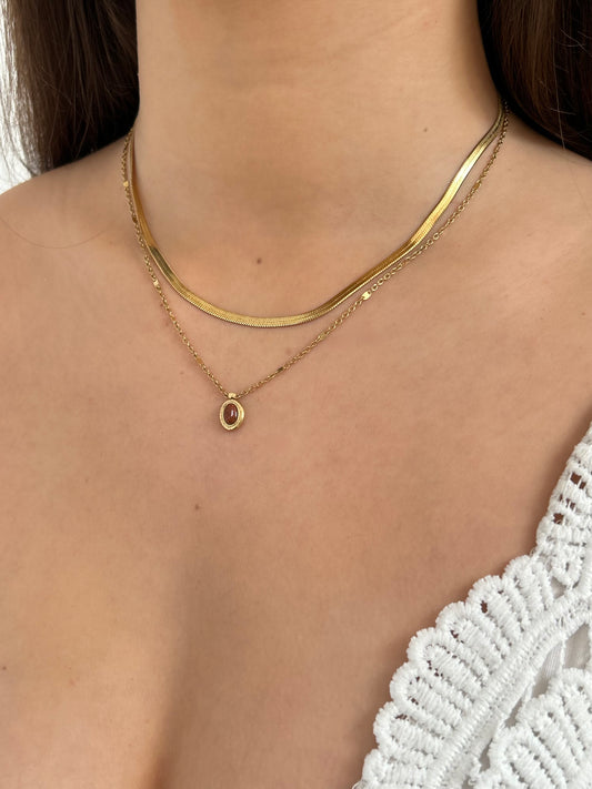 Collier double Léna | Acier inoxydable et pierre naturelle