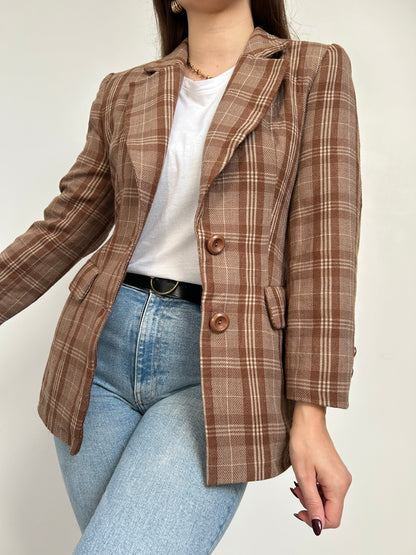 Blazer à carreaux marron et beige 70s Taille 34