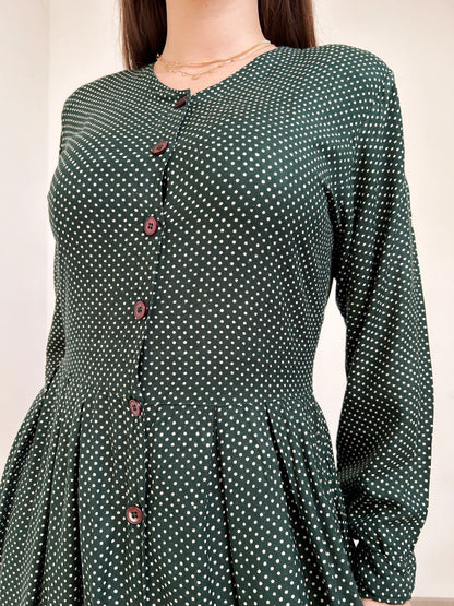 90s Green Polka Dot Buttoned Dress Size 38