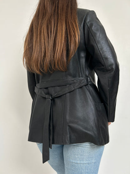 Veste en cuir cintrée noir 70s Taille 36/38