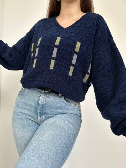 Pull en velours à motifs col V 90s Taille 42/44