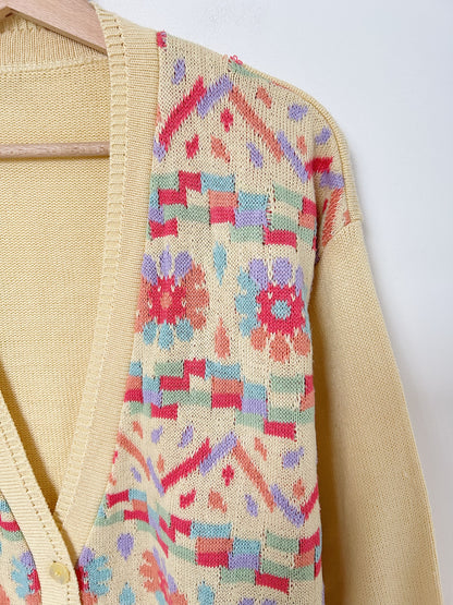 Gilet jaune pastel à motifs multicolores 80s Taille 38/40