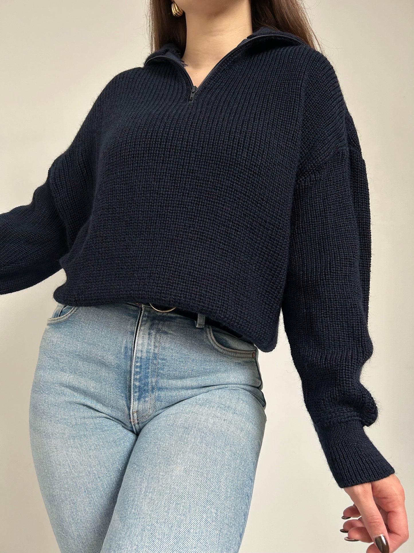 Pull oversize bleu marine col zippé 90s Taille 42/44