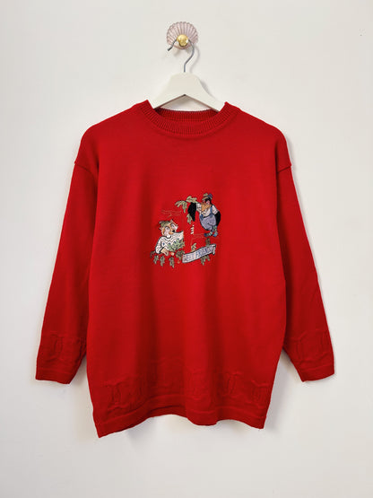 Pull rouge oversize brodé 90s Taille 38/40