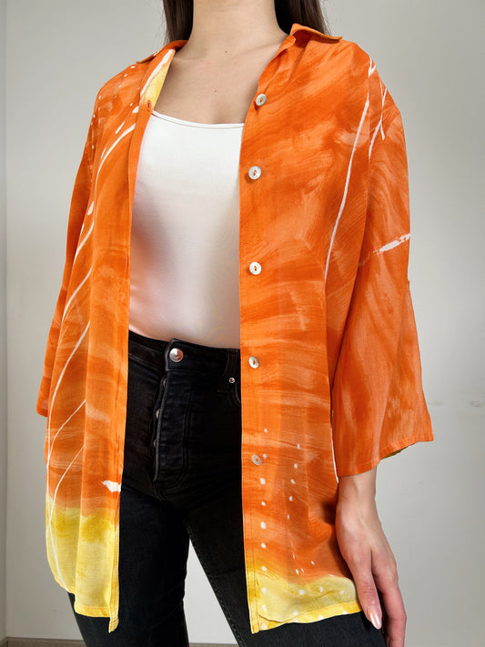 Chemise oversize orange à motifs 90s Taille 36 à 40