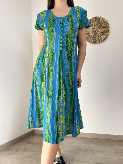 90s blue and green patterned dress Size 38/40