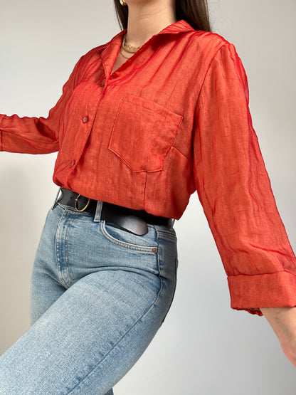 90s Metallic Orange Shirt Size 38/40