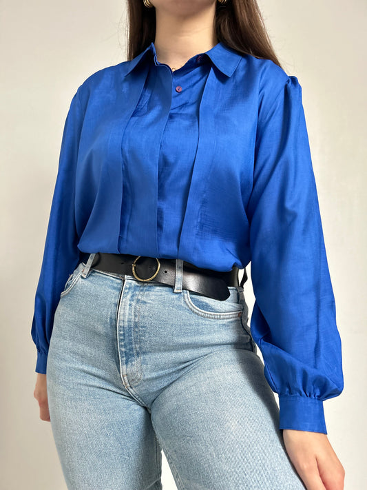 Chemise bleu satinée vintage Taille 38/40