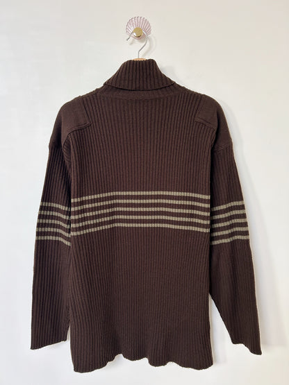 Pull marron col roulé avec bandes kaki 90s Taille 40/42