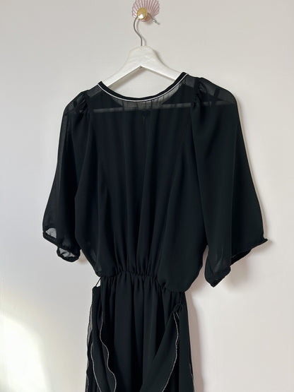 Longue robe noire avec transparence 70s Taille 36