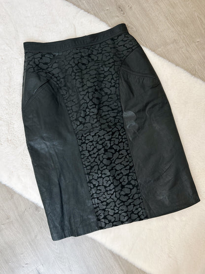 80s Animal Print Leather Skirt Size 34