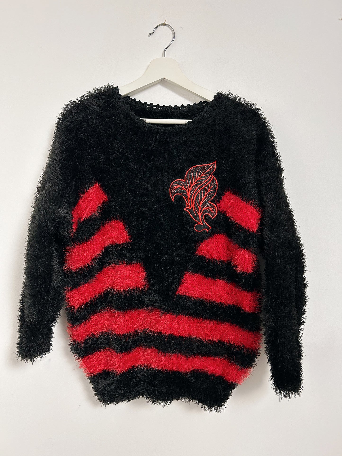 80s Red and Black Striped Hair Sweater Size 38