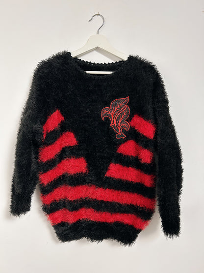 80s Red and Black Striped Hair Sweater Size 38